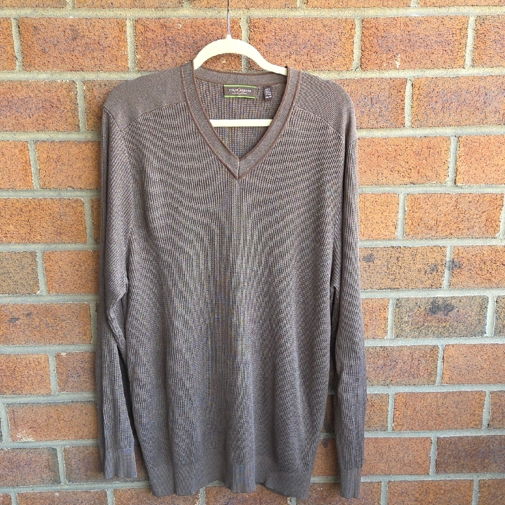 Joseph Abboud Brown V-Neck Sweater Fine Knit Classic